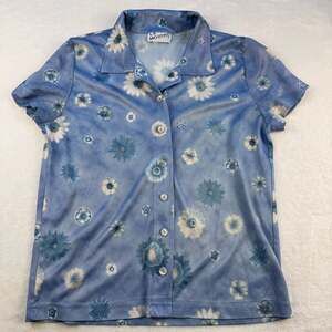 Y2K Blue Floral Button Up Soft Girl Indie Top Rare LA Movers Vintage